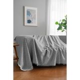 Rell Home Pamuklu Dokulu Koltuk Şalı 170X220 cm – Saçaklı Tv Battaniyesi & Dekoratif Koltuk Örtüsü - 170 x 350 cm - Gri