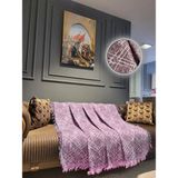 Rell Home Pamuklu Lüks Kaymaz Koltuk Örtüsü Pembe Çizgili Çift Taraflı Modern Tasarım - 170 x 220 cm