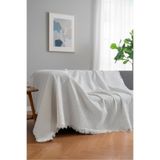 rellhome Pamuklu Dokulu Ekru Koltuk Şalı 170x220 cm – Saçaklı TV Battaniyesi & Dekoratif Koltuk Örtüsü