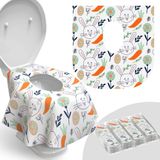 Relyo Tek kullanımlık klozet kapağı kılıfı, 20'li paket, su geçirmez, çocuklar ve yetişkinler için ideal, ekstra büyük, seyahat için tek tek ambalajlı, umumi tuvaletlerde yeni yürümeye başlayan çocuk tuvalet eğitimi (Paskalya tavşanı, 20)