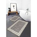 Rem Home Remhome 2'li Ekru Zeminde Çerçeveli Motifli Örme Desenli Sade & Şık Klasik 2'li Banyo & Mutfak Paspas Takımı Takım Banyo Paspası - Kahverengi - 2'li Set