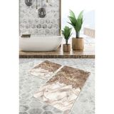 Rem Home Remhome 2'li Gold Zeminde Mermer Motifli Klasik Desenli Sade & Şık Klasik 2'li Banyo & Mutfak Paspas Takımı Takım Banyo Paspası - Kahverengi - 2'li Set