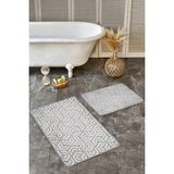 Rem Home Remhome 2'li Gri Zeminde Geometrik Motifli Klasik Desenli Geometrik Klasik 2'li Banyo & Mutfak Paspas Takımı Takım Banyo Paspası - 2'li Set