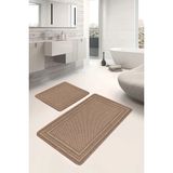 Rem Home Remhome 2'li Kahverengi Zeminde Hasır Motifli Jüt Desenli Vintage Klasik 2'li Banyo & Mutfak Paspas Takımı Takım Banyo Paspası - Altın - Hardal - Sarı - 2'li Set