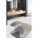 Rem Home Remhome 2'li Krem Zeminde Eskitme Motifli Dokuma Desenli Sade & Şık Klasik 2'li Banyo & Mutfak Paspas Takımı Takım Banyo Paspası - 2'li Set