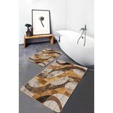 Rem Home Remhome 2'li Krem Zeminde Geometrik Motifli Post Desenli Sade & Şık Klasik 2'li Banyo & Mutfak Paspas Takımı Takım Banyo Paspası - Kahverengi - 2'li Set