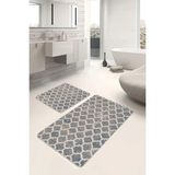 Rem Home Remhome 2'li Krem Zeminde Morrocan Motifli Ogea Desenli Vintage Geometrik 2'li Banyo & Mutfak Paspas Takımı Takım Banyo Paspası - Beyaz - Krem - Bej - 2'li Set