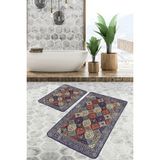Rem Home Remhome 2'li Set Antika Zeminde Dokuma Halı Motifli Yöresel Vintage Avangarde 2'li Banyo Paspas Takımı Takım Banyo Paspası - Çok Renkli