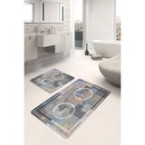 Rem Home Remhome 2'li Set Antika Zeminde Eskitme Motifli Geometrik Geometrik Sade & Şık 2'li Banyo Paspas Takımı Takım Banyo Paspası - Çok Renkli
