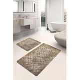 Rem Home Remhome 2'li Set Bej Zeminde Eskitme Motifli Geometrik Geometrik Eskitme Motifli 2'li Banyo Paspas Takımı Takım Banyo Paspası - Kahverengi