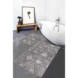 Rem Home Remhome 2'li Set Bej Zeminde Geometrik Motifli Dokuma Desenli Geometrik Sade & Şık 2'li Banyo Paspas Takımı Takım Banyo Paspası