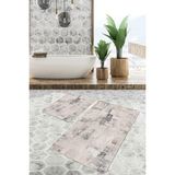Rem Home Remhome 2'li Set Bej Zeminde Otantik Motifli Örme Desenli Vintage Eskitme Motifli 2'li Banyo Paspas Takımı Takım Banyo Paspası - Kahverengi