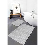 Rem Home Remhome 2'li Set Beyaz Zeminde Gri Motifli Geometrik Desenli Geometrik Sade & Şık 2'li Banyo Paspas Takımı Takım Banyo Paspası