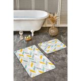 Rem Home Remhome 2li Set Beyaz Zeminde Modern Motifli Geometrik Desenli Geometrik Sade & Şık 2'li Banyo Paspas Takımı Takım Banyo Paspası - Turkuaz - 2'li Set