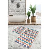 Rem Home Remhome 2'li Set Beyaz Zeminde Morrocan Motifli Ogea Desenli Geometrik Sade & Şık 2'li Banyo Paspas Takımı Takım Banyo Paspası - Turuncu - Terra - Kiremit