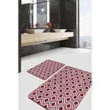 Rem Home Remhome 2li Set Bordo Zeminde Geometrik Motifli Klasik Desenli Geometrik Sade & Şık 2'li Banyo Paspas Takımı Takım Banyo Paspası - Kırmızı - Bordo - 2'li Set