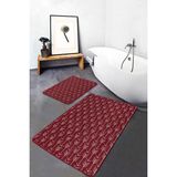 Rem Home Remhome 2'li Set Bordo Zeminde Iskandinav Motifli Ok Desenli Geometrik Sade & Şık 2'li Banyo Paspas Takımı Takım Banyo Paspası - Kırmızı - Bordo