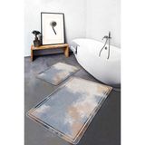 Rem Home Remhome 2'li Set Çok Renkli Zeminde Çerçeve Motifli Boyama Geometrik Sade & Şık 2'li Banyo Paspas Takımı Takım Banyo Paspası - Mavi - Lacivert