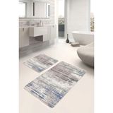 Rem Home Remhome 2'li Set Düz Zeminde Halı Motifli Çizik Desenli Eskitme Motifli Sade & Şık 2'li Banyo Paspas Takımı Takım Banyo Paspası - Kahverengi