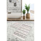 Rem Home Remhome 2'li Set Ekru Zeminde Etnik Motifli Vintage Etnik Motifler Sade & Şık 2'li Banyo Paspas Takımı Takım Banyo Paspası - Çok Renkli