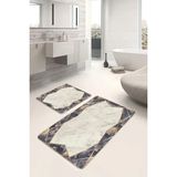 Rem Home Remhome 2'li Set Eskitme Zeminde Çerçeveli Motifli Mermer Desenli Geometrik Klasik 2'li Banyo Paspas Takımı Takım Banyo Paspası - Kahverengi