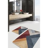 Rem Home Remhome 2'li Set Geometrik Motifli Örme Desenli Geometrik Klasik 2'li Banyo & Mutfak Paspas Takımı Takım Banyo Paspası - Kırmızı - Bordo