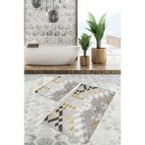 Rem Home Remhome 2'li Set Gold - Krem Zeminde Pul Motifli Geometrik Geometrik Sade & Şık 2'li Banyo Paspas Takımı Takım Banyo Paspası