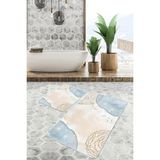 Rem Home Remhome 2'li Set Gold - Mavi Zeminde Kanvas Motifli Altın Desenli Bohem Sade & Şık 2'li Banyo Paspas Takımı Takım Banyo Paspası - Mavi - Lacivert