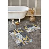 Rem Home Remhome 2'li Set Gold - Mavi Zeminde Pul Motifli Geometrik Desenli Geometrik Klasik 2'li Banyo Paspas Takımı Takım Banyo Paspası - Siyah
