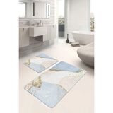 Rem Home Remhome 2'li Set Gold - Mavi Zeminde Tablo Motifli Boyama Desenli Bohem Sade & Şık 2'li Banyo Paspas Takımı Takım Banyo Paspası - Mavi - Lacivert