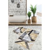 Rem Home Remhome 2'li Set Gold Siyah Zeminde Modern Motifli Mermer Desenli Geometrik Modern 2'li Banyo Paspas Takımı Takım Banyo Paspası - Altın - Hardal - Sarı
