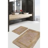 Rem Home Remhome 2'li Set Gold Zeminde Çerçeveli Motifli Geleneksel Desenli Geometrik Klasik 2'li Banyo Paspas Takımı Takım Banyo Paspası - Kahverengi