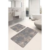 Rem Home Remhome 2'li Set Gri - Bej Zeminde Eskitme Motifli Antik Eskitme Motifli Klasik 2'li Banyo Paspas Takımı Takım Banyo Paspası - Kahverengi