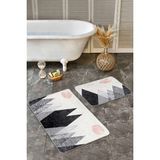 Rem Home Remhome 2'li Set Gri - Beyaz Zeminde Kanvas Motifli Modern Desenli Bohem Sade & Şık 2'li Banyo Paspas Takımı Takım Banyo Paspası - Siyah