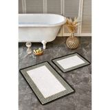 Rem Home Remhome 2'li Set Gri Krem Zeminde Damalı Motifli Art Deco Desenli Sade & Şık Klasik 2'li Banyo Paspas Takımı Takım Banyo Paspası - Siyah