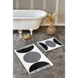 Rem Home Remhome 2'li Set Gri - Siyah Zeminde Bohem Motifli Modern Sanat Bohem Sade & Şık 2'li Banyo Paspas Takımı Takım Banyo Paspası