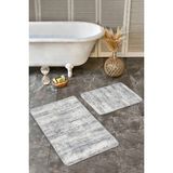 Rem Home Remhome 2li Set Gri Zeminde Antik Motifli Dokuma Desenli Eskitme Motifli Sade & Şık 2'li Banyo Paspas Takımı Takım Banyo Paspası - Beyaz - Krem - Bej - 2'li Set