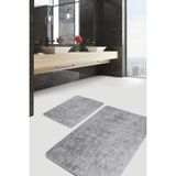 Rem Home Remhome 2'li Set Gri Zeminde Dokuma Motifli Eskitme Eskitme Motifli Sade & Şık 2'li Banyo Paspas Takımı Takım Banyo Paspası