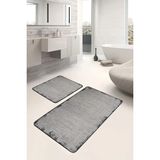 Rem Home Remhome 2'li Set Gri Zeminde El Dokuma Motifli Antika Eskitme Motifli Sade & Şık 2'li Banyo Paspas Takımı Takım Banyo Paspası - Beyaz - Krem - Bej
