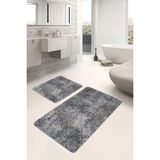Rem Home Remhome 2'li Set Gri Zeminde Eskitme Motifli Antik Sade & Şık Eskitme Motifli 2'li Banyo Paspas Takımı Takım Banyo Paspası - Beyaz - Krem - Bej
