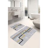 Rem Home Remhome 2'li Set Gri Zeminde Geometrik Motifli Klasik Desenli Geometrik Sade & Şık 2'li Banyo Paspas Takımı Takım Banyo Paspası - Çok Renkli