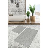 Rem Home Remhome 2'li Set Gri Zeminde Geometrik Motifli Klasik Desenli Geometrik Sade & Şık 2'li Banyo Paspas Takımı Takım Banyo Paspası