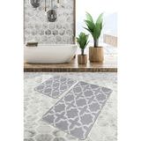 Rem Home Remhome 2'li Set Gri Zeminde Geometrik Motifli Mozaik Desenli Geometrik Sade & Şık 2'li Banyo Paspas Takımı Takım Banyo Paspası