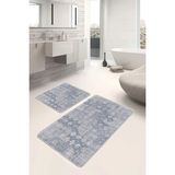 Rem Home Remhome 2li Set Gri Zeminde Örgü Motifli Eskitme Desenli Eskitme Motifli Sade & Şık 2'li Banyo Paspas Takımı Takım Banyo Paspası - Beyaz - Krem - Bej - 2'li Set