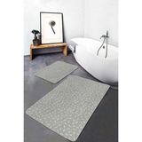 Rem Home Remhome 2'li Set Gri Zeminde Puantiyeli Motifli Çizgili Desenli Sade & Şık Klasik 2'li Banyo Paspas Takımı Takım Banyo Paspası