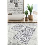 Rem Home Remhome 2'li Set Gri Zeminde Siyah Geometrik Motifli Klasik Sade & Şık Geometrik 2'li Banyo Paspas Takımı Takım Banyo Paspası