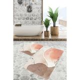 Rem Home Remhome 2'li Set Kahverengi - Ekru Zeminde Bohem Motifli Kanvas Bohem Sade & Şık 2'li Banyo Paspas Takımı Takım Banyo Paspası - Beyaz - Krem - Bej