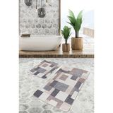 Rem Home Remhome 2'li Set Kahverengi - Gri Zeminde Örme Motifli Halı Sade & Şık Klasik 2'li Banyo Paspas Takımı Takım Banyo Paspası - Beyaz - Krem - Bej
