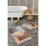 Rem Home Remhome 2'li Set Kahverengi Zeminde Geometrik Motifli Boho Geometrik Sade & Şık 2'li Banyo Paspas Takımı Takım Banyo Paspası