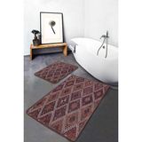 Rem Home Remhome 2'li Set Kahverengi Zeminde Kilim Motifli Anadolu Avangarde Geometrik Banyo Paspas Takımı Takım Banyo Paspası
